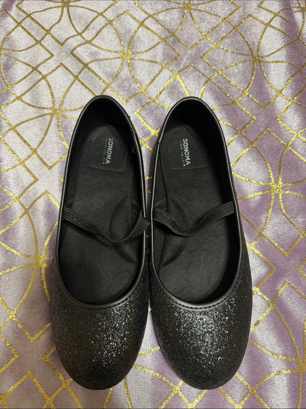 💥 GIRLS Sonoma Black Glitter Mary Jane Ballet Flats